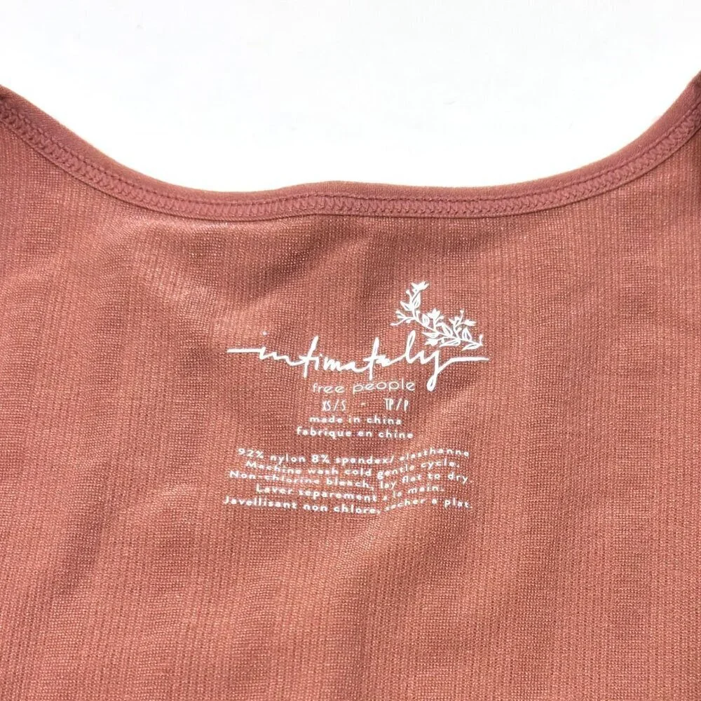 Free People Lucky You Layering Top Ribbed Knit Shimmer Pink Stretch NWT - XS/S